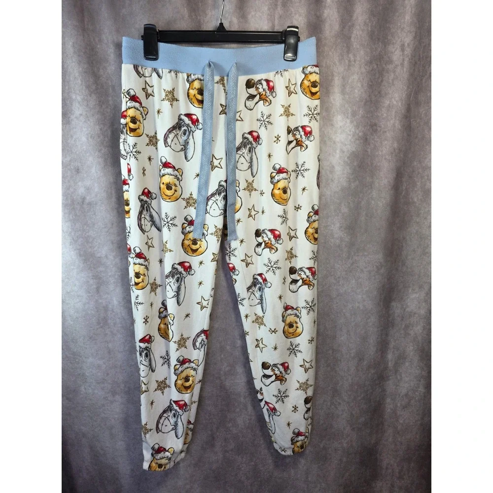 Disney Winnie the Pooh Christmas Fleece Pajama Pants Small Eeyore Tigger White